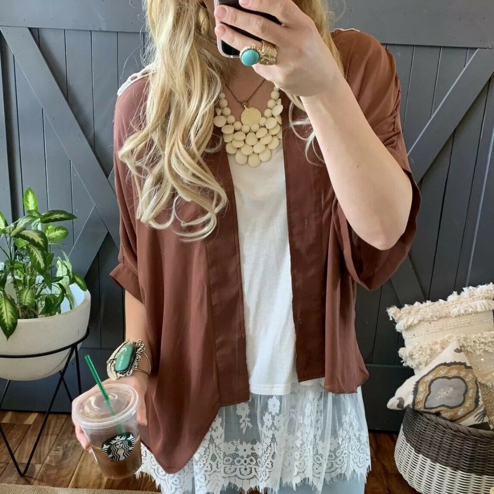 New Chiffon Lace Back Kimono Duster Jacket Top